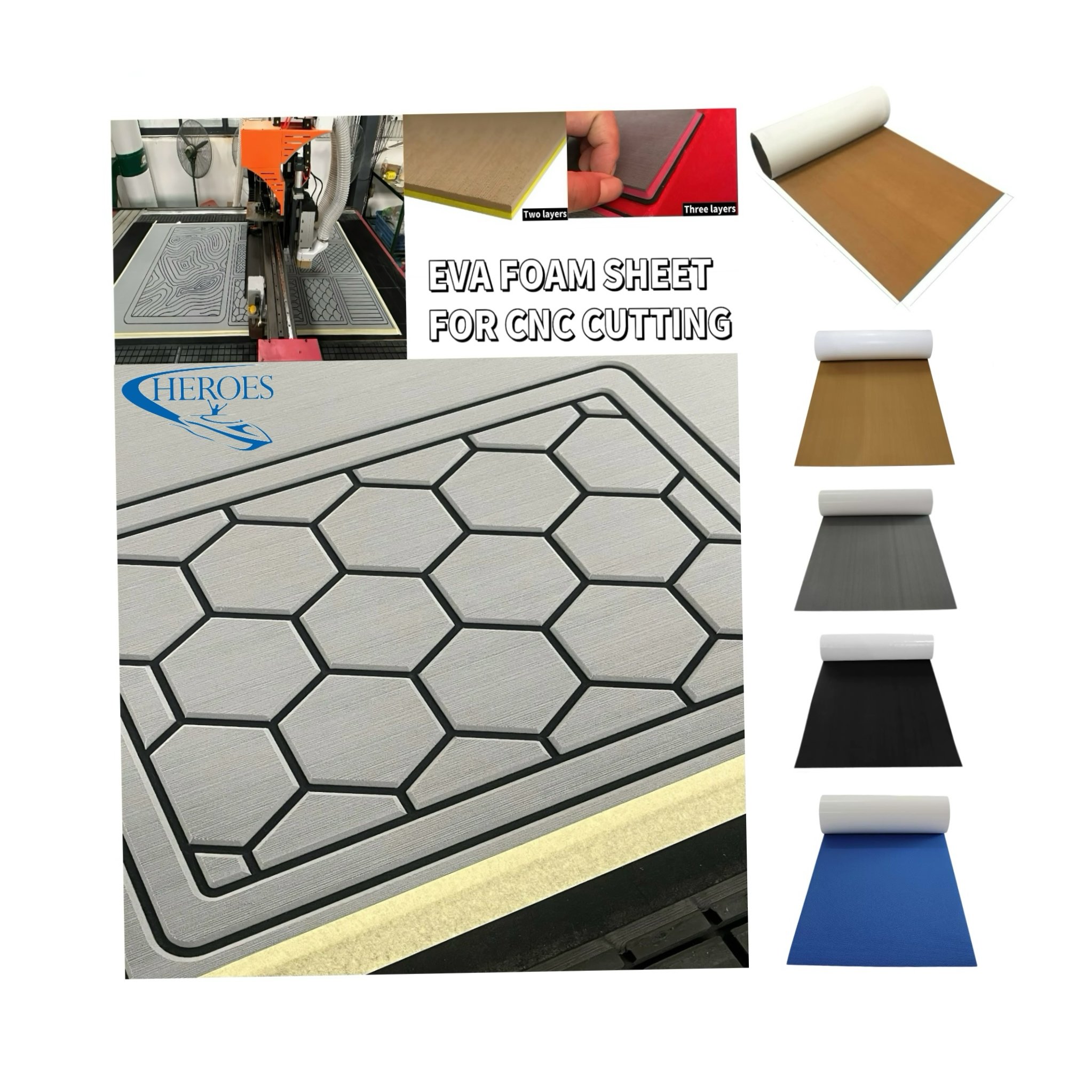 HEROES Heroes Modern Design DIY EVA Foam Deck Anti UV Marine Deck Self-Adhesive Synthetic Teak Brushed EVA Foam Marine Covering